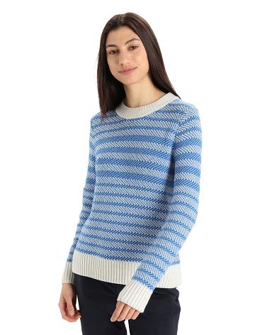 Ecru Heather / Lazurite Women's Icebreaker Merino Waypoint Crewe Sweaters | USA 1623TCEV